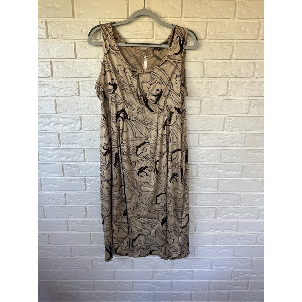To The Max Beige Floral Midi Dress Sz L Boho Cottagecore Neutral Summer Vacation
